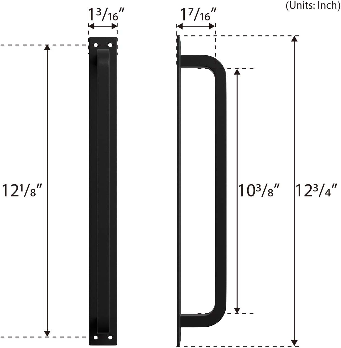 SMARTSTANDARD 12” Antique Rustic Handmade Barn Door Handles, Black Flush Long Base Handle Pull, for Gate, Shed, Garage
