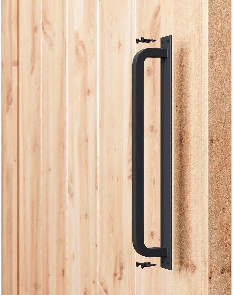 SMARTSTANDARD 12” Antique Rustic Handmade Barn Door Handles, Black Flush Long Base Handle Pull, for Gate, Shed, Garage