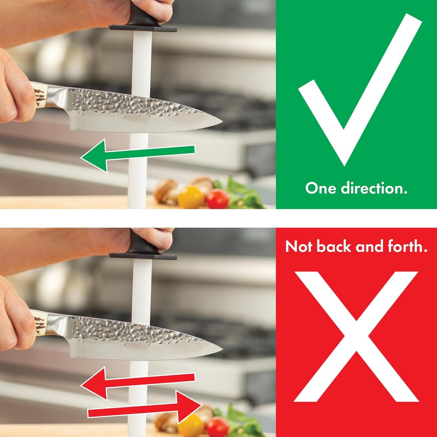 Smith's 51205 8 Inch Oval Ceramic Sharpening Rod with Soft Rubber Handle for Kitchen and Chef Knives - 2-Stage Sharpener for Straight and Serrated Edges - Hone and Realign Knife Edge