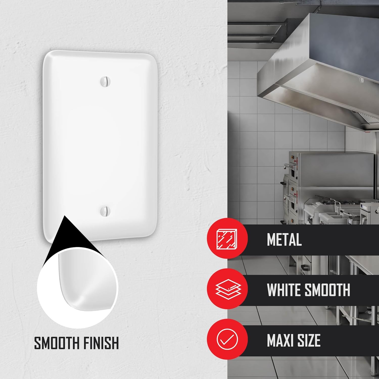 Smooth Metal Maxi Blank Wall Plate in White for 1-Gang Outlets - TayMac WMW-B, Outlet Cover with Screws for Electrical Device