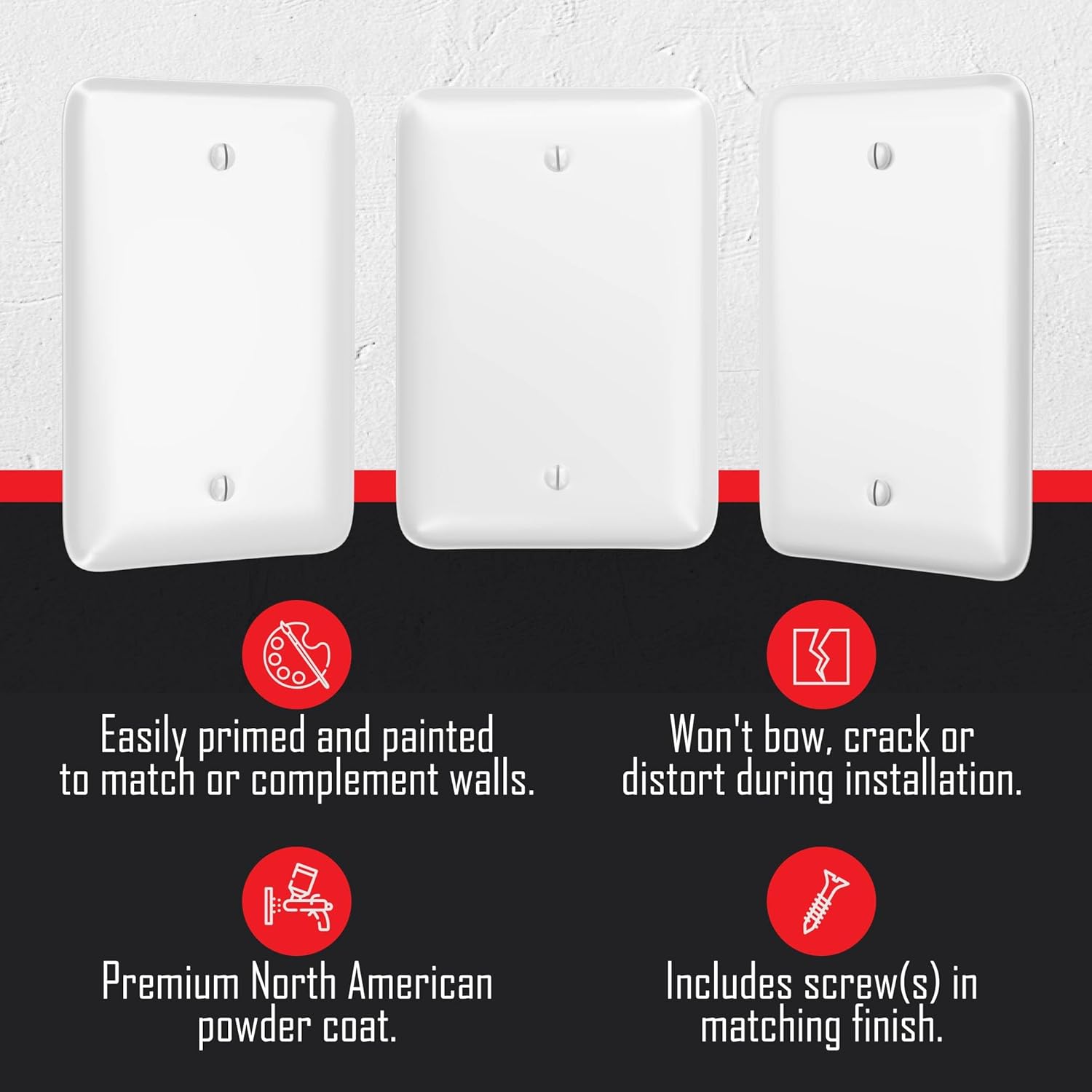 Smooth Metal Maxi Blank Wall Plate in White for 1-Gang Outlets - TayMac WMW-B, Outlet Cover with Screws for Electrical Device