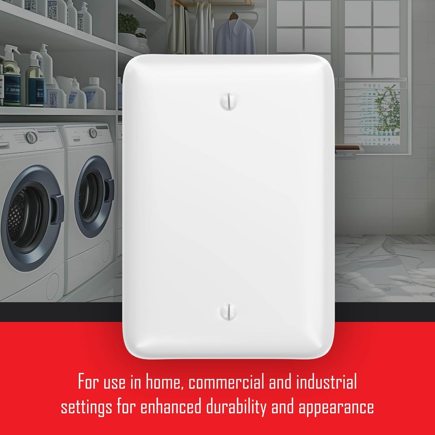 Smooth Metal Maxi Blank Wall Plate in White for 1-Gang Outlets - TayMac WMW-B, Outlet Cover with Screws for Electrical Device