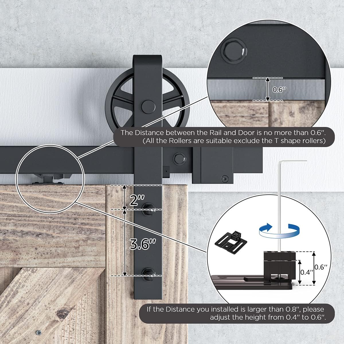 Soft Close Barn Door Kit for Single Doors 88-132 lbs, Spring Buffer Damper, Upgrade Hole-Free Design - 2PCS - WildKart