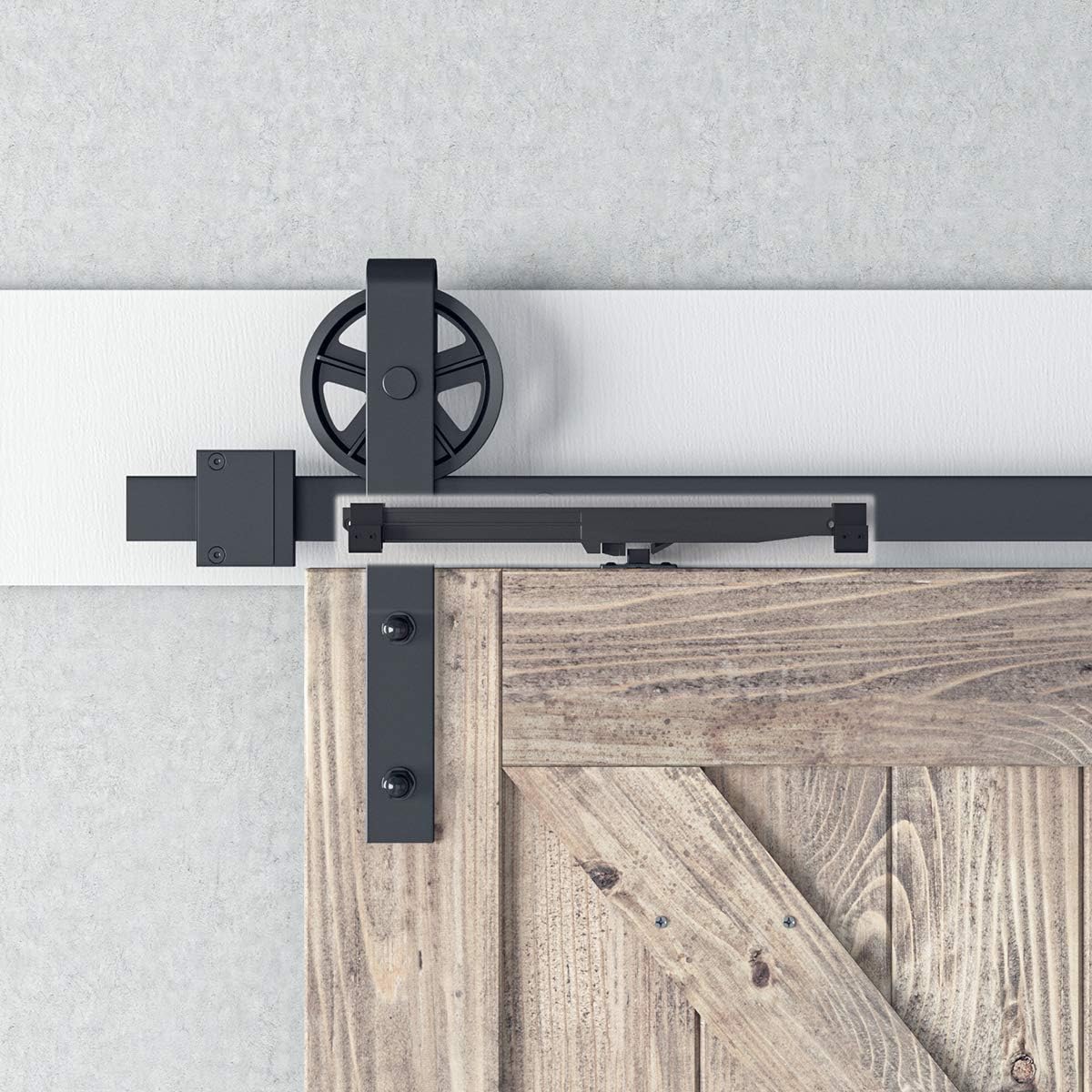 Soft Close Barn Door Kit for Single Doors 88-132 lbs, Spring Buffer Damper, Upgrade Hole-Free Design - 2PCS - WildKart