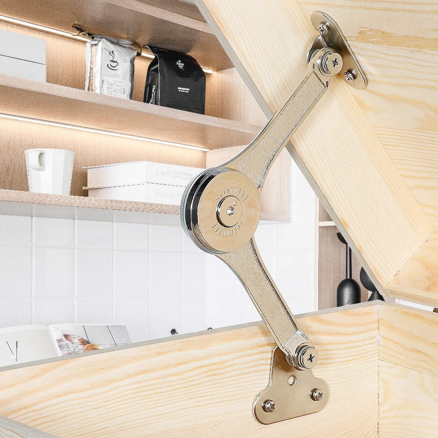 Soft Close Folding Lid Stay Hinge for Cabinet, Kitchen, Wardrobe - Heavy Duty Support up to 50lb - 2pcs - WildKart