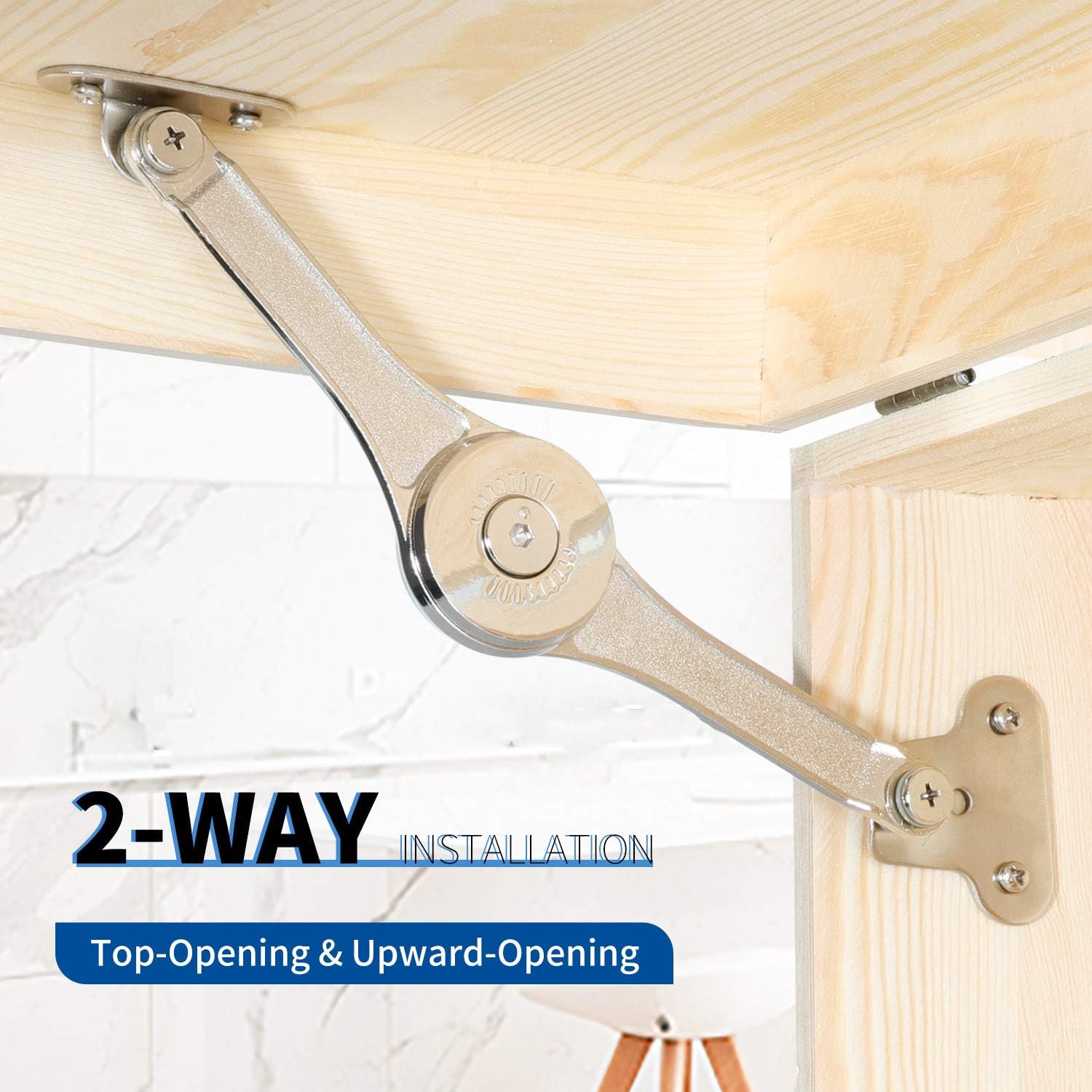 Soft Close Folding Lid Stay Hinge for Cabinet, Kitchen, Wardrobe - Heavy Duty Support up to 50lb - 2pcs - WildKart