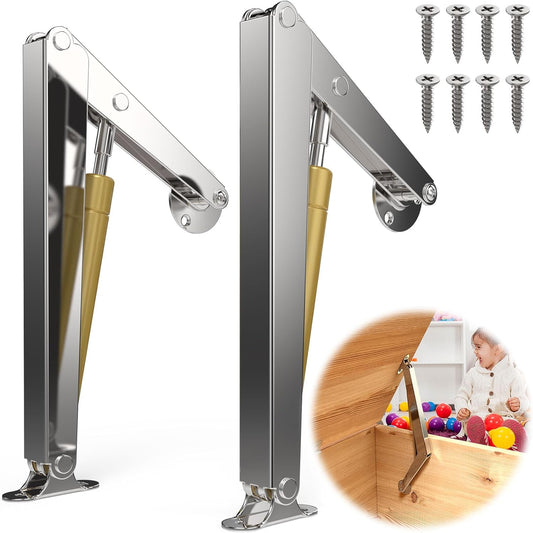Soft Close Lid Support Hinges (2PCS) - Heavy Duty Gas Struts for Toy Boxes, Beds, Wooden Boxes - Lid Buffer Hardware