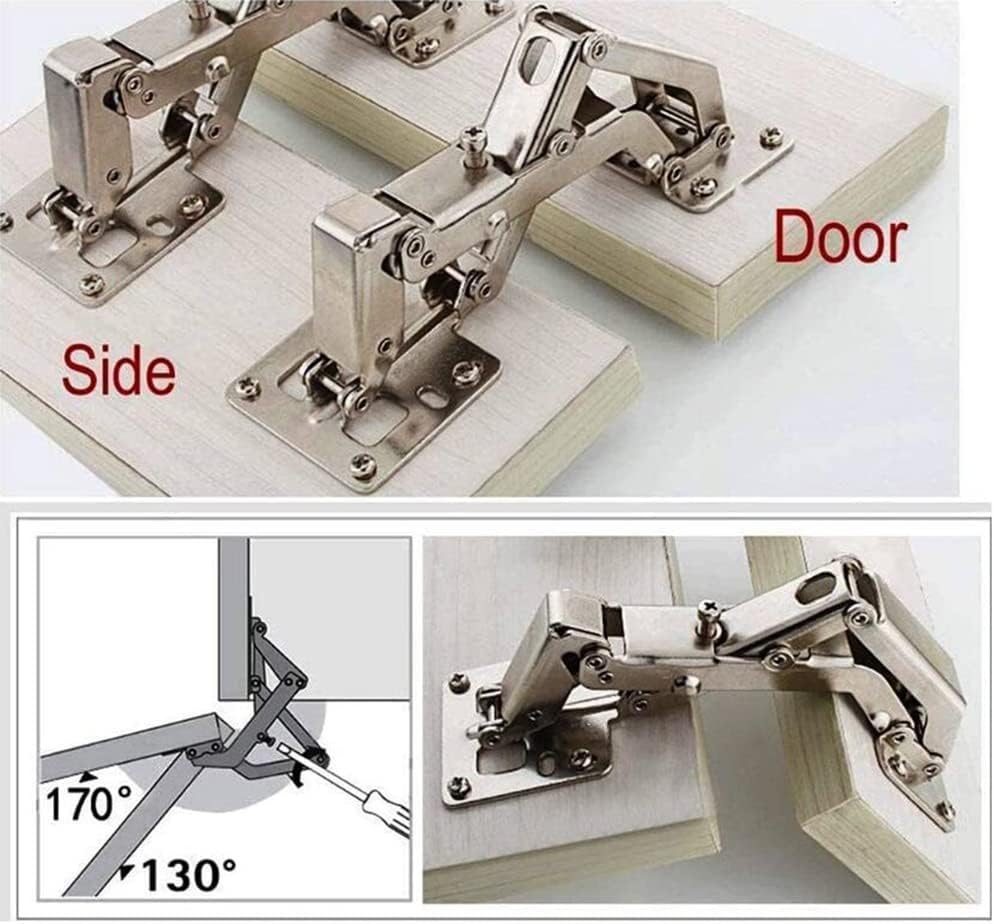Soft Closing Hydraulic Adjustable 175 Degree Hinges for Frameless Cabinet Doors - Nickel-Plated Steel Buffer Dampers - 1 Pair