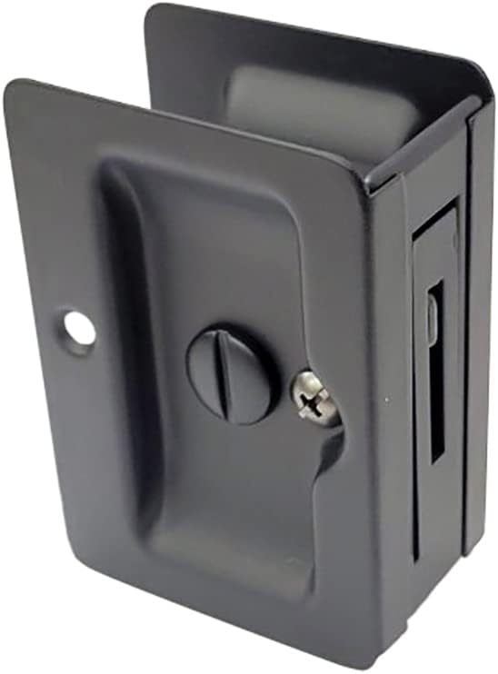 Solid Brass Rectangular Pocket Sliding Door Pull with Privacy Lock, 3-1/4''X2-1/4'', Matte Black - Premium Quality, 1 Pack - WildKart
