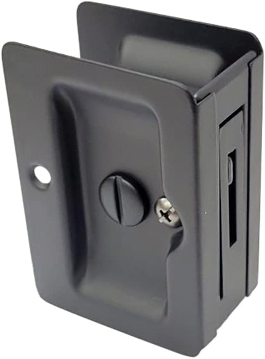 Solid Brass Rectangular Pocket Sliding Door Pull with Privacy Lock, 3-1/4''X2-1/4'', Matte Black - Premium Quality, 1 Pack - WildKart