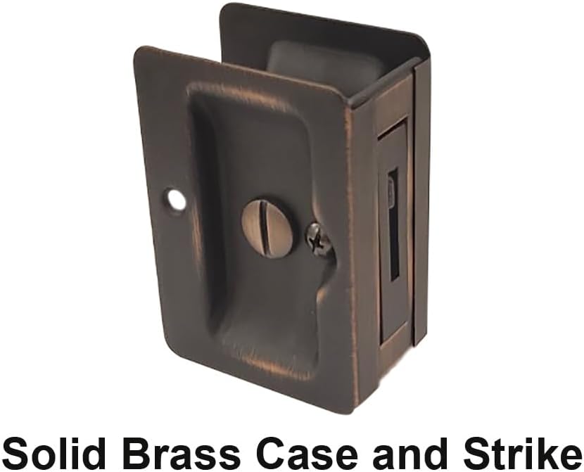 Solid Brass Rectangular Pocket Sliding Door Pull with Privacy Lock, 3-1/4''X2-1/4'', Matte Black - Premium Quality, 1 Pack - WildKart