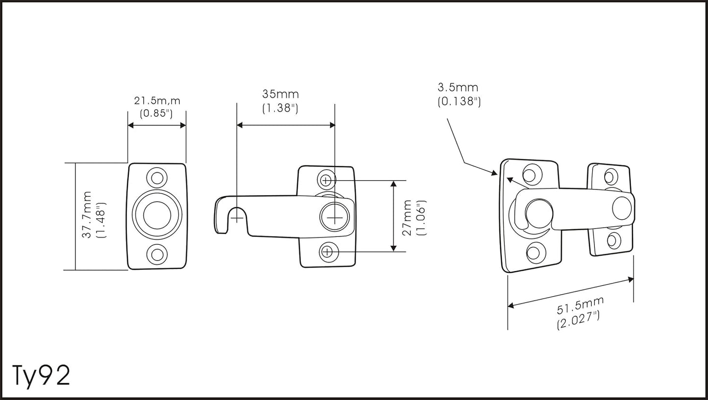 Solid Brass Shutter Bar/Door Latch, 7/8" x 2-3/32", Polish Brass Finish, 1 Pack, Taiwan-Made