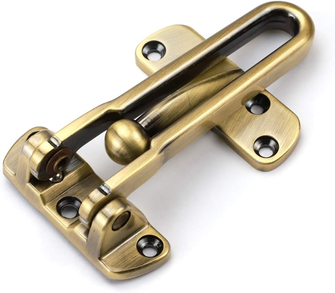 Solid Thicken Door Security Guard with Swing Bar Latches - Antique Brass, Burglar-Proof Padlock Door Clasp for Home, Apartment, Hotel, Motel, Dormitory