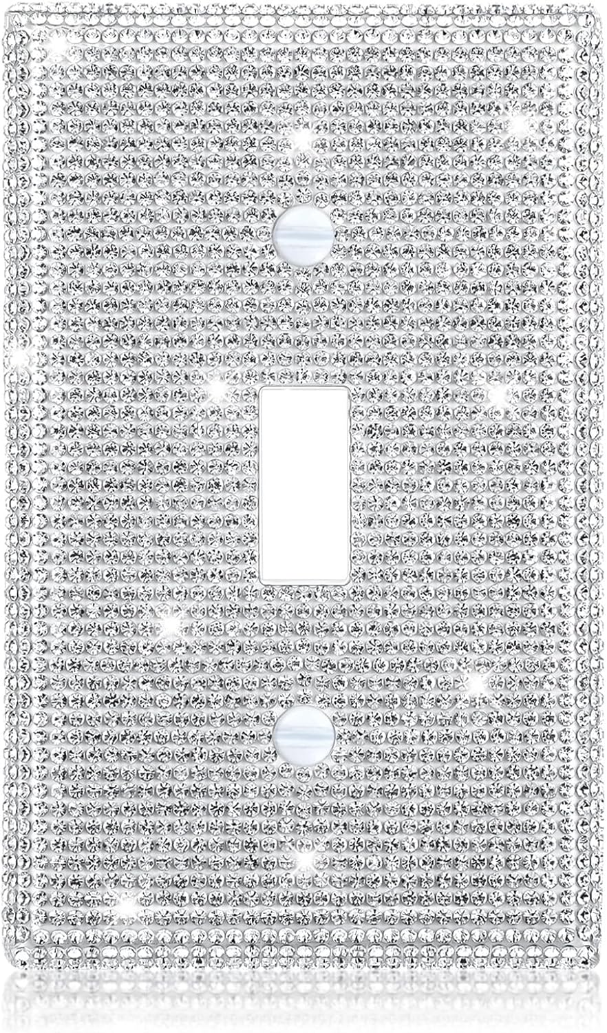 Sparkling Silver Rhinestone Light Switch Cover for Single Toggle Outlet - Decorative Crystal Wall Plate 4.5" x 2.8