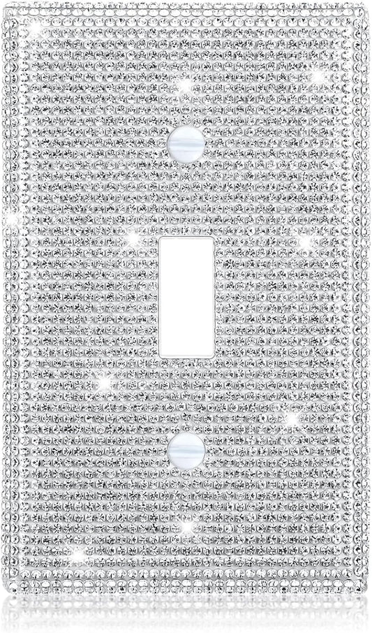 Sparkling Silver Rhinestone Light Switch Cover for Single Toggle Outlet - Decorative Crystal Wall Plate 4.5" x 2.8
