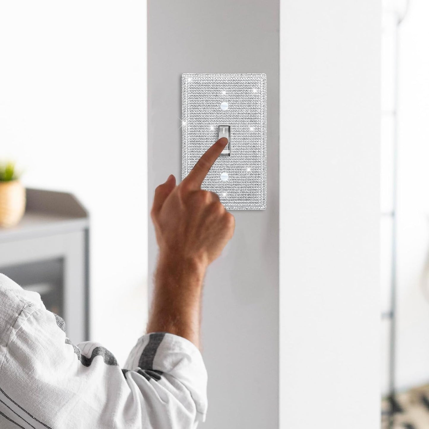 Sparkling Silver Rhinestone Light Switch Cover for Single Toggle Outlet - Decorative Crystal Wall Plate 4.5" x 2.8