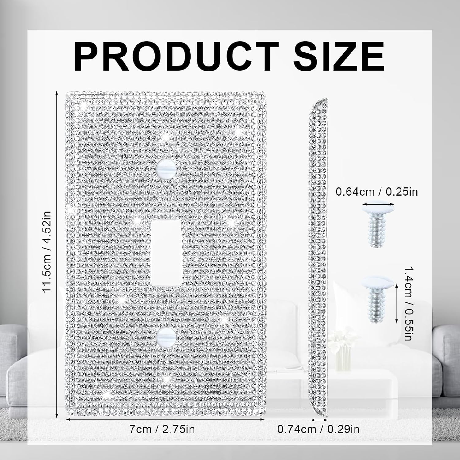 Sparkling Silver Rhinestone Light Switch Cover for Single Toggle Outlet - Decorative Crystal Wall Plate 4.5" x 2.8