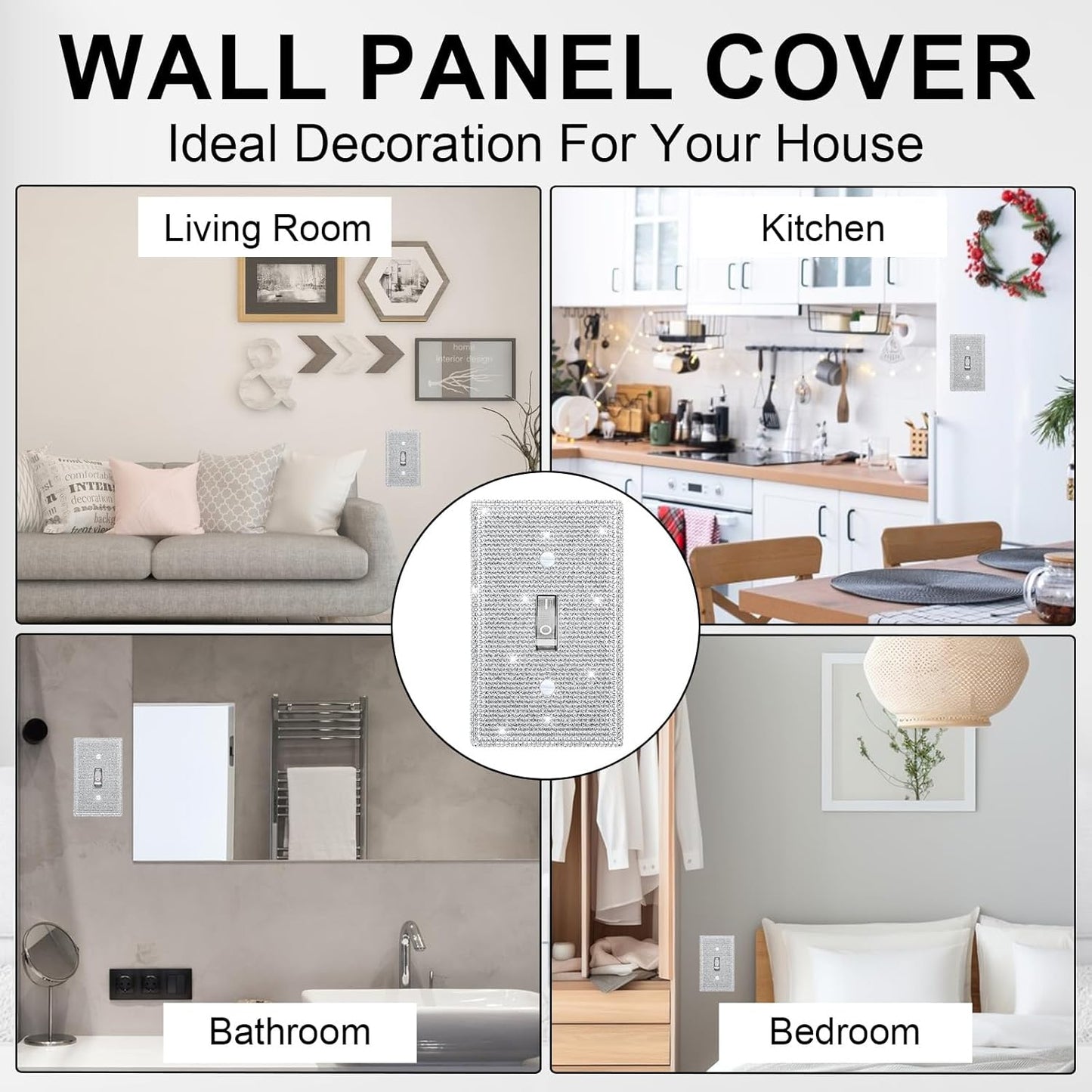 Sparkling Silver Rhinestone Light Switch Cover for Single Toggle Outlet - Decorative Crystal Wall Plate 4.5" x 2.8