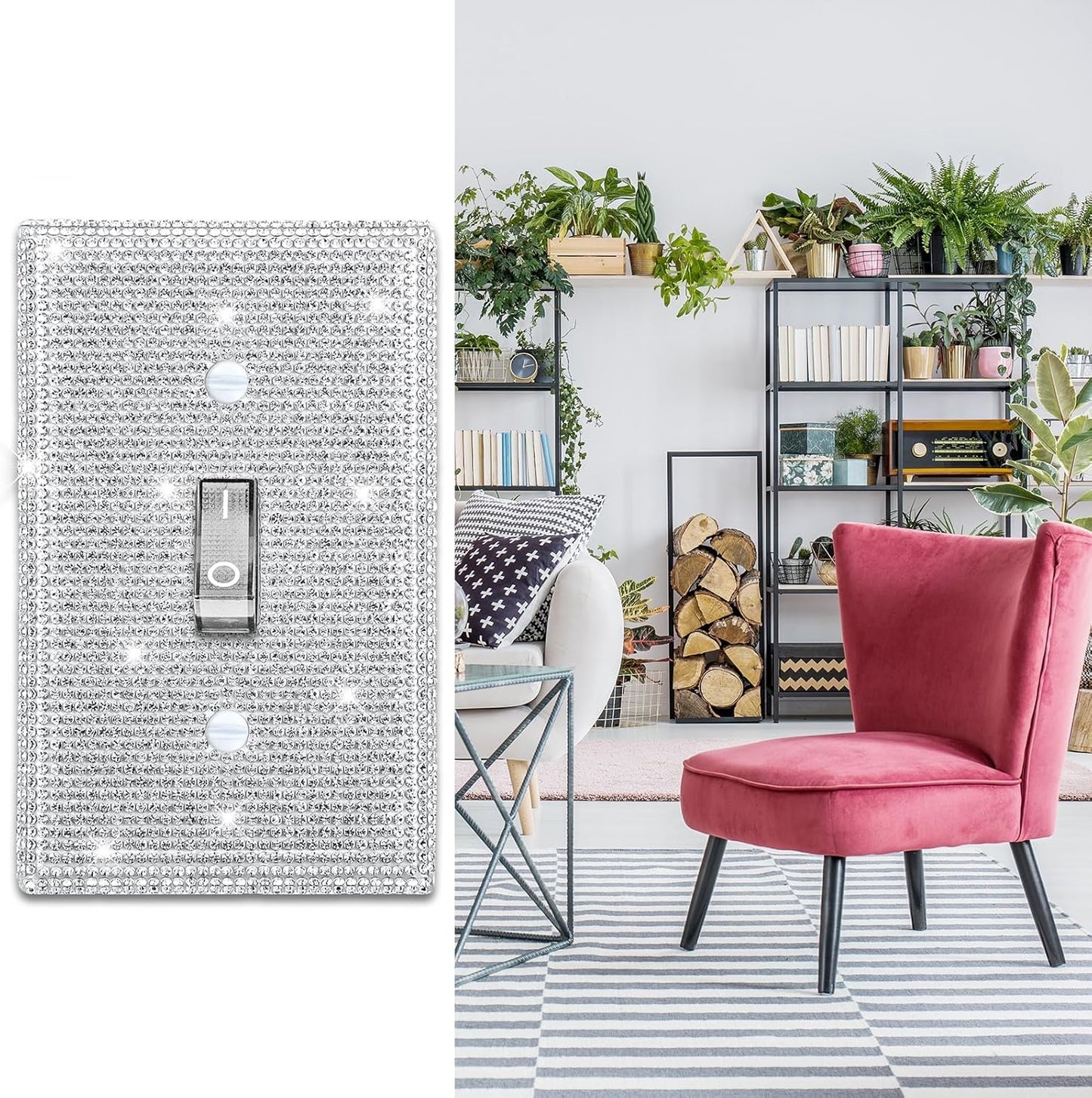 Sparkling Silver Rhinestone Light Switch Cover for Single Toggle Outlet - Decorative Crystal Wall Plate 4.5" x 2.8