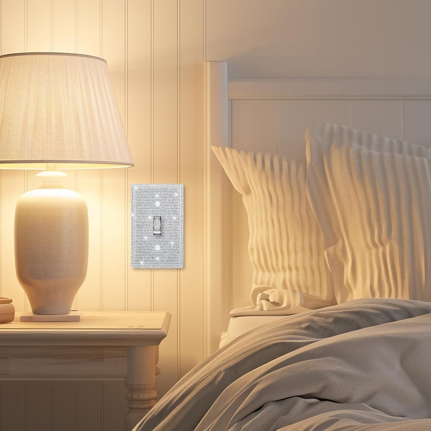 Sparkling Silver Rhinestone Light Switch Cover for Single Toggle Outlet - Decorative Crystal Wall Plate 4.5" x 2.8