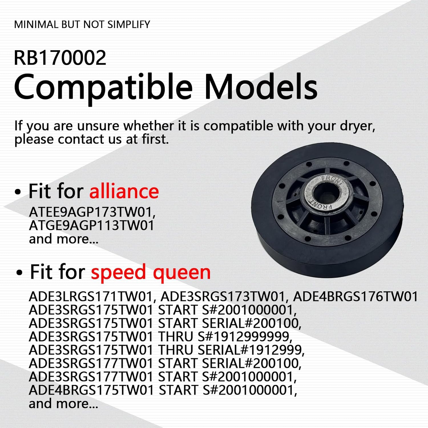 Speed Queen Dryer Drum Support Rollers Kit RB170002 Compatible with Alliance Dryers