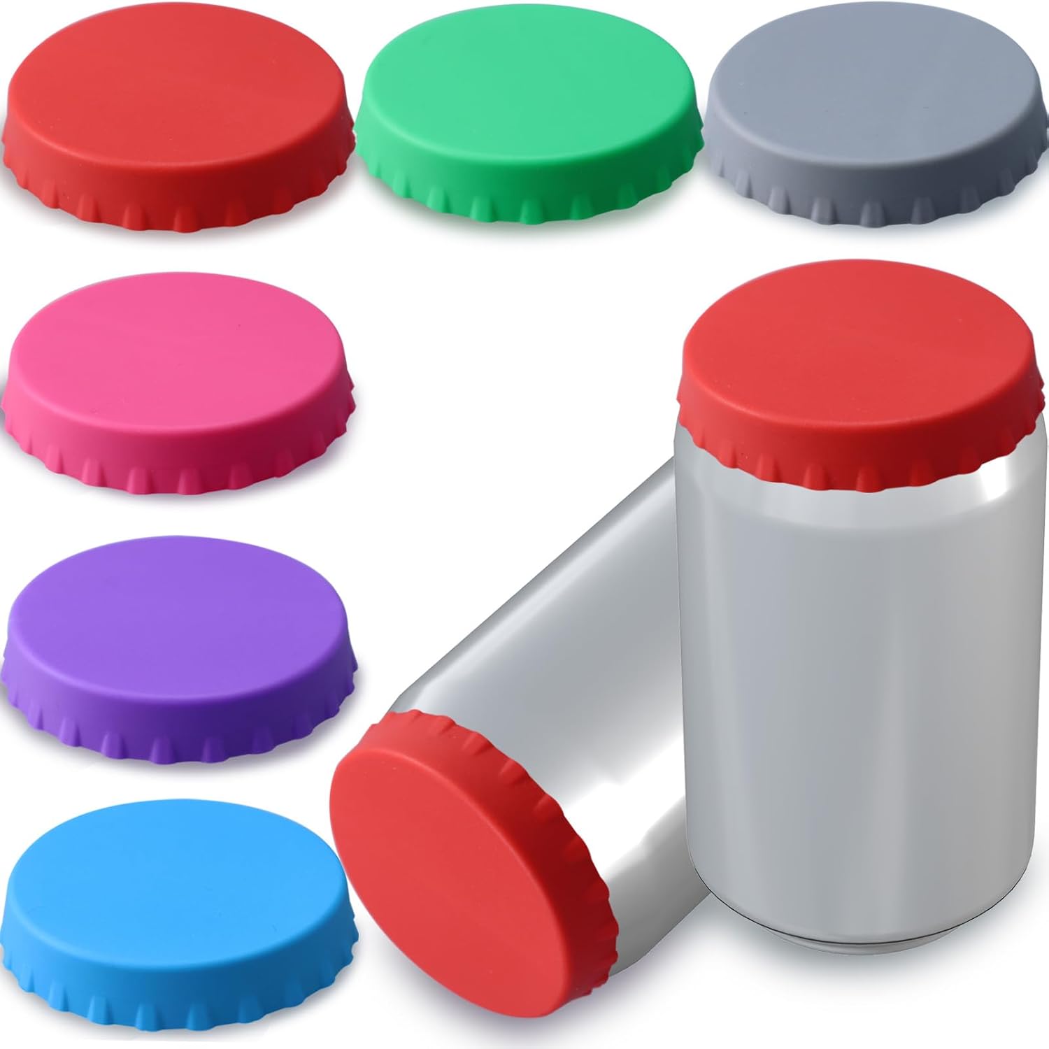 Spill-Proof Silicone Soda Can Lids 6 Pack - Reusable Pop Can Covers for Soda, Beer, Juice - Fits Standard 2.1" Cans