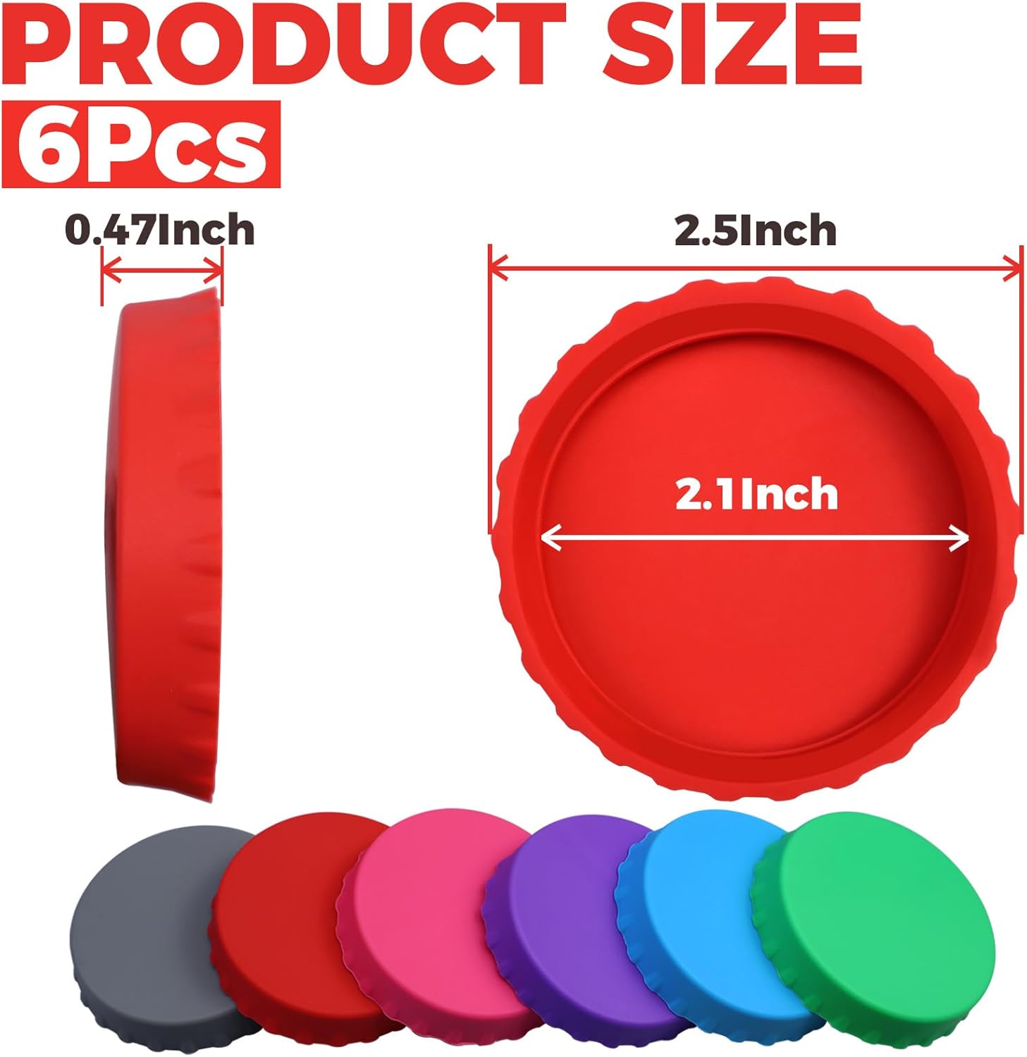 Spill-Proof Silicone Soda Can Lids 6 Pack - Reusable Pop Can Covers for Soda, Beer, Juice - Fits Standard 2.1" Cans