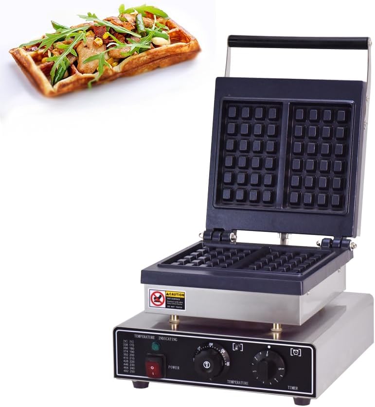 Square Belgian Waffle Maker for Thick Breakfast Waffles, Adjustable Temperature - 1750W - Makes 2 Slices in Minutes