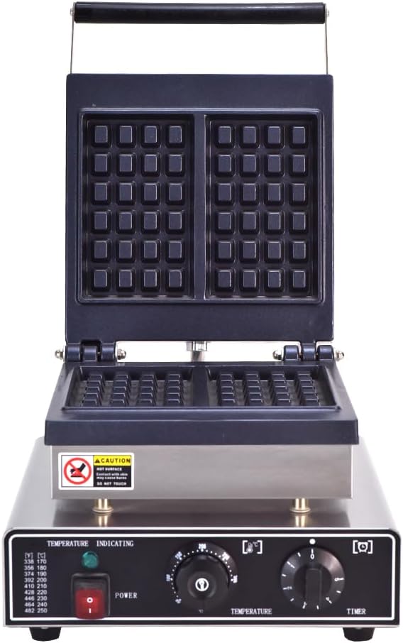 Square Belgian Waffle Maker for Thick Breakfast Waffles, Adjustable Temperature - 1750W - Makes 2 Slices in Minutes