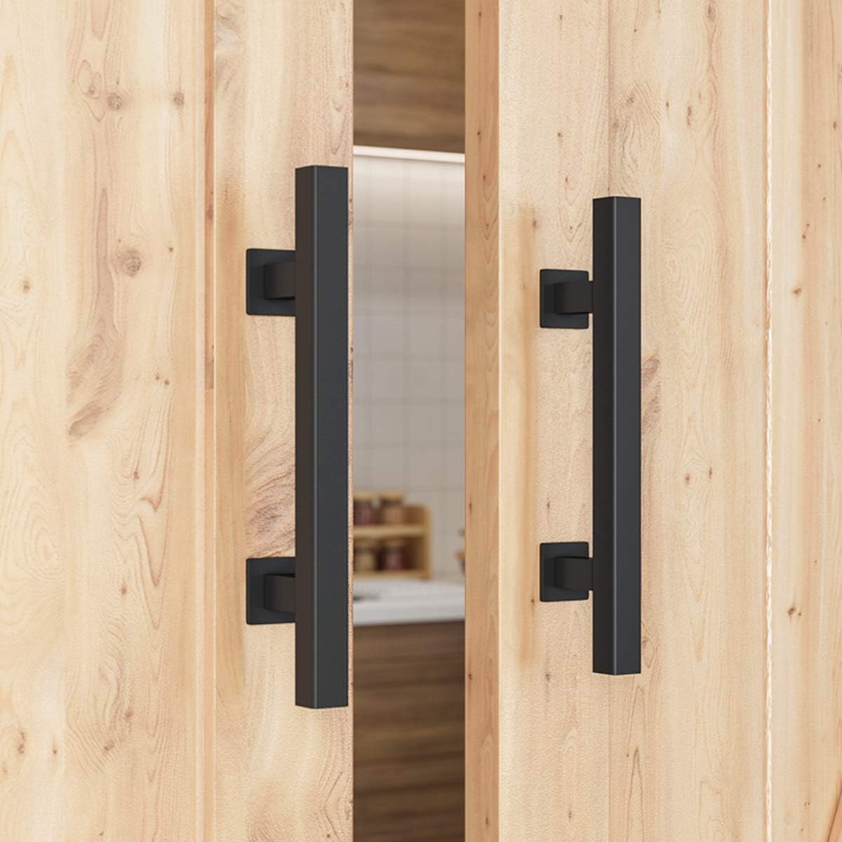Square Black Barn Door Handle Set - 2 Large Rustic Pull and Flush Handles, Ideal for Gates, Garages, Sheds, and Furniture - 12" Size, Two-Side Design - by SMARTSTANDARD