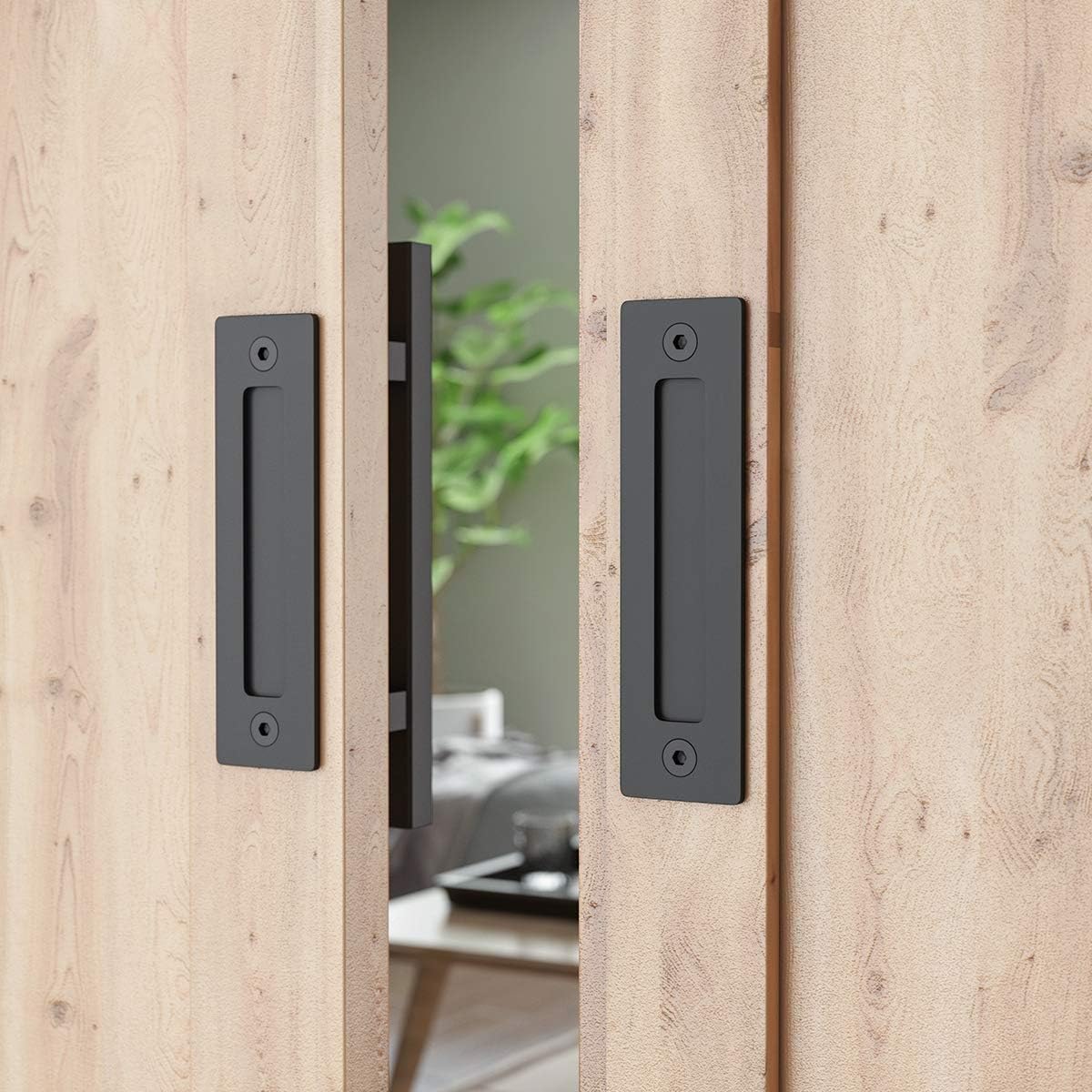 Square Black Barn Door Handle Set - 2 Large Rustic Pull and Flush Handles, Ideal for Gates, Garages, Sheds, and Furniture - 12" Size, Two-Side Design - by SMARTSTANDARD