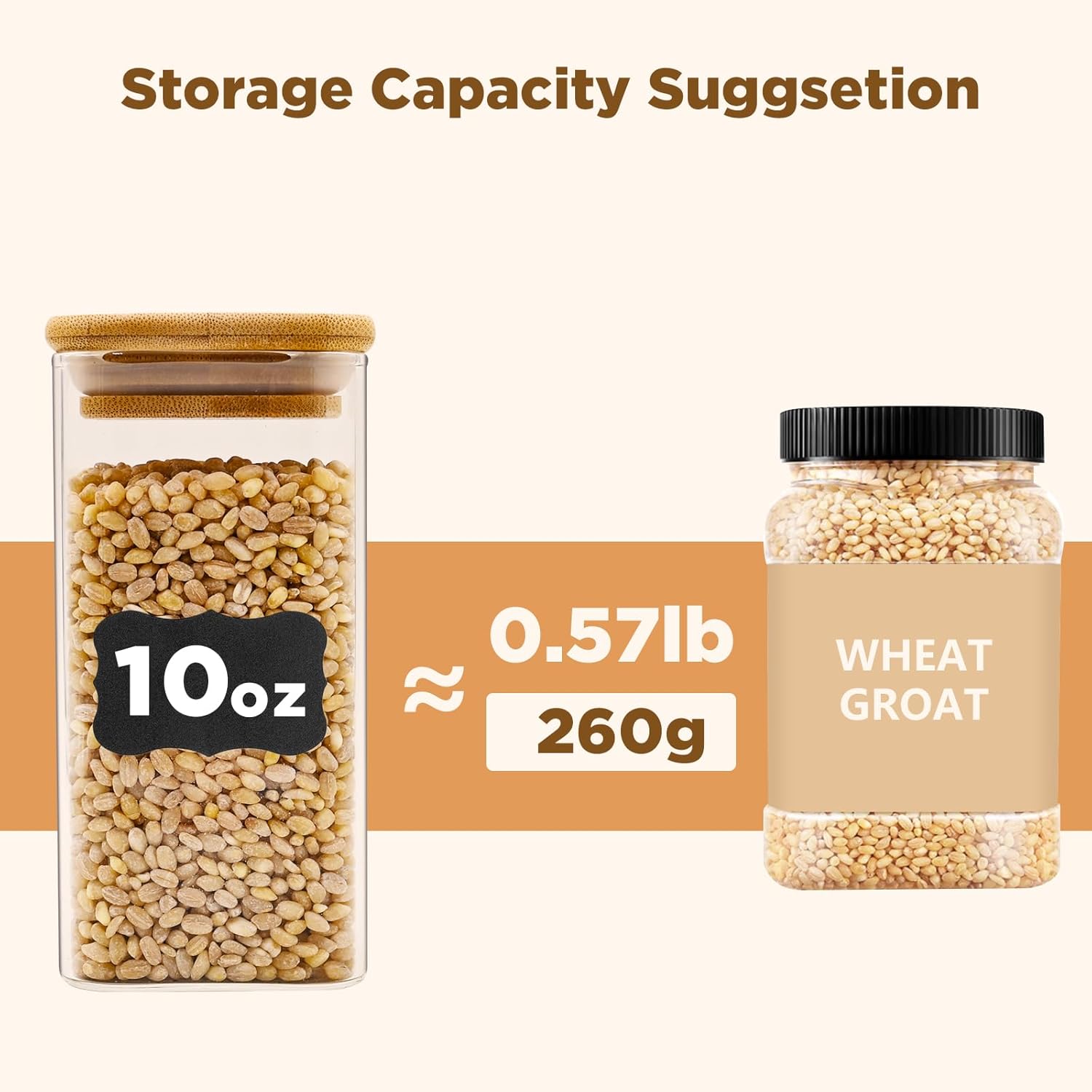 Square Glass Food Storage Jars with Bamboo Lids - 10oz, Set of 12 for Pantry Organization, Kitchen Containers for Spice, Candy, and Cookies