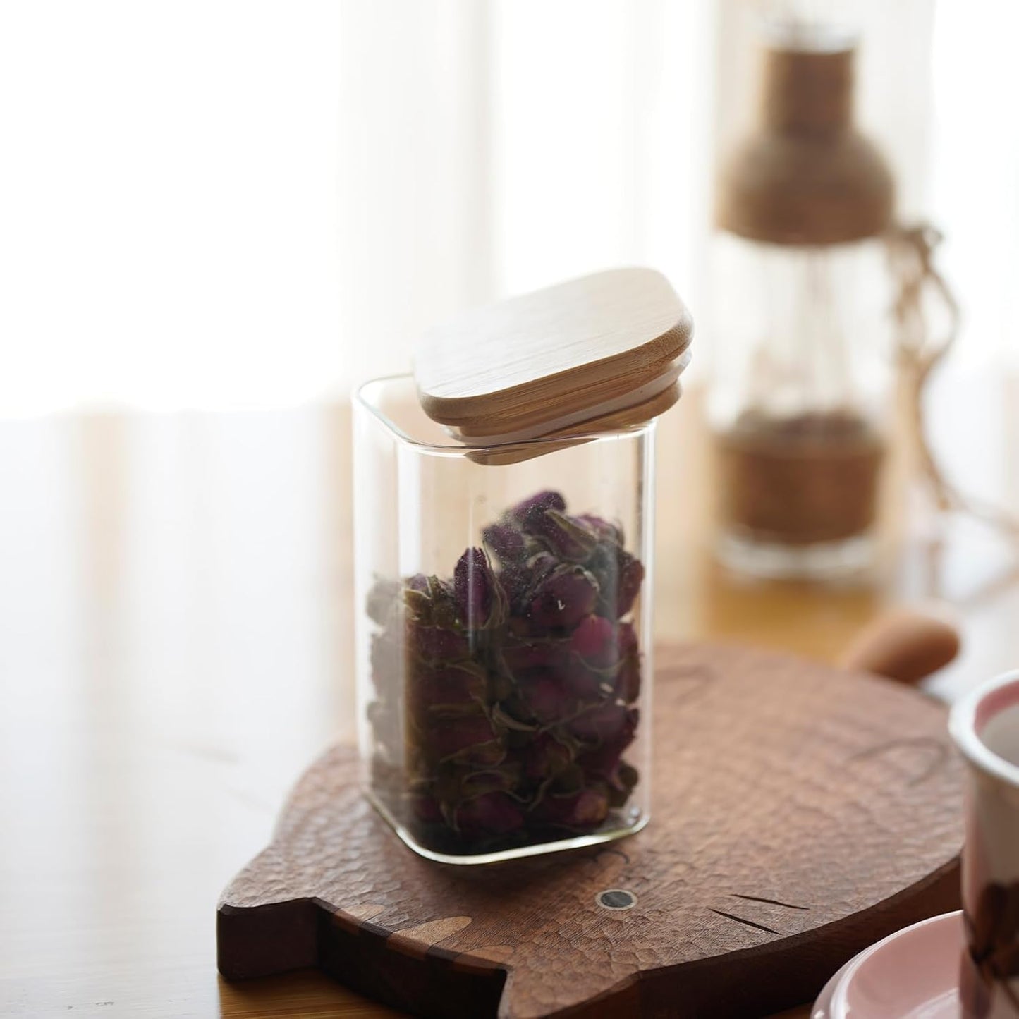 Square Glass Food Storage Jars with Bamboo Lids - 10oz, Set of 12 for Pantry Organization, Kitchen Containers for Spice, Candy, and Cookies