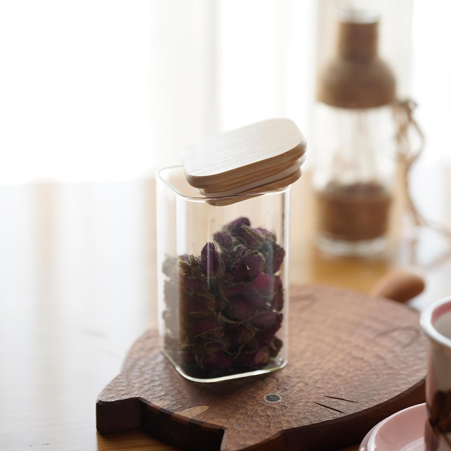 Square Glass Food Storage Jars with Bamboo Lids - 10oz, Set of 12 for Pantry Organization, Kitchen Containers for Spice, Candy, and Cookies