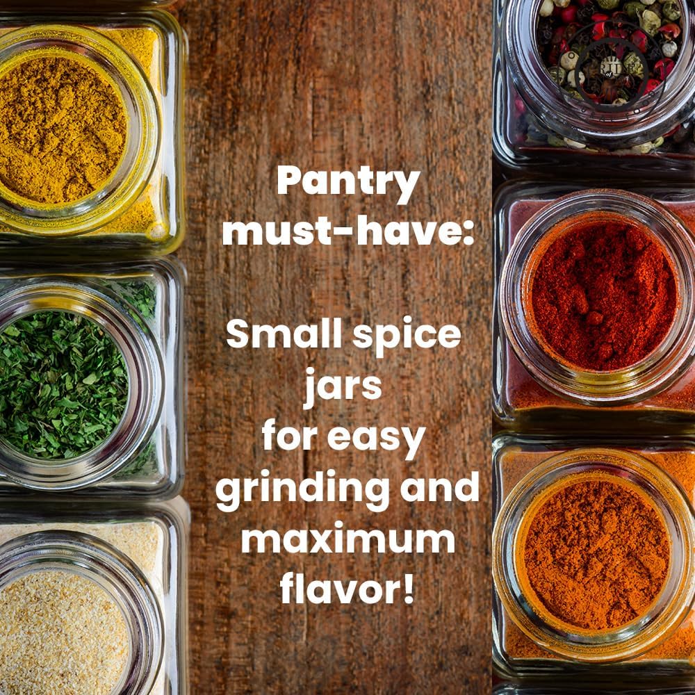 Square Glass Spice Jar with Adjustable Grinder Cap - 4 oz Capacity - BPA Free & Dishwasher Safe - Ideal for Pepper, Salt, Herbs & More - Pride of India Brand - Hand Packed in USA