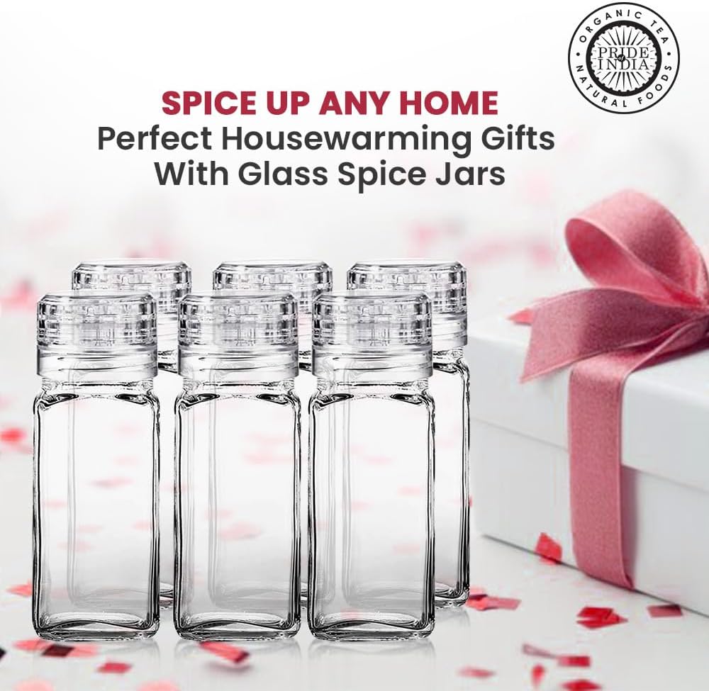 Square Glass Spice Jar with Adjustable Grinder Cap - 4 oz Capacity - BPA Free & Dishwasher Safe - Ideal for Pepper, Salt, Herbs & More - Pride of India Brand - Hand Packed in USA