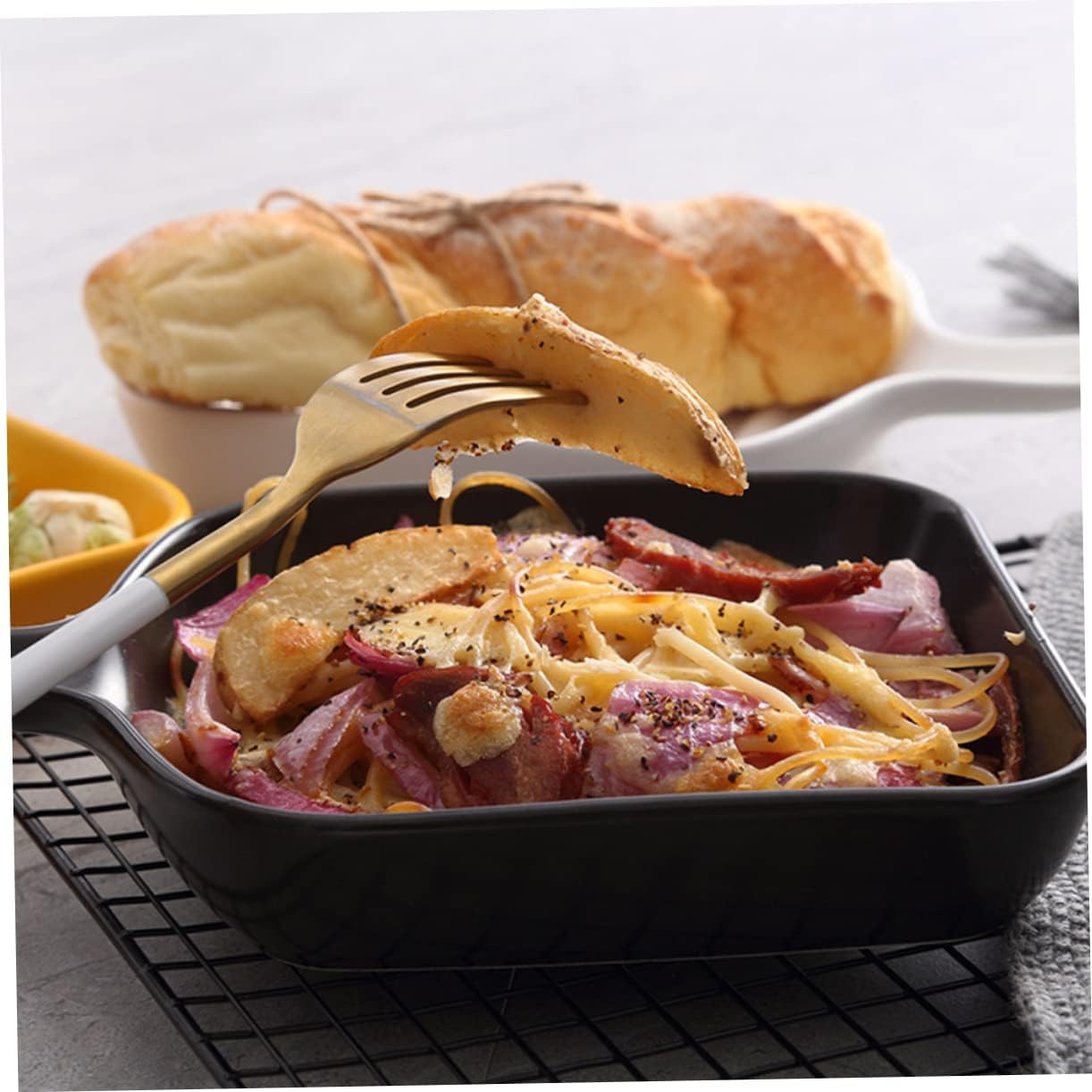 Square Grill Plate Air Fryer Tray with Lid for Oven - Large Casserole Dish Set - Stove and Oven Safe Serving Platter - Roasting and Lasagna Pan - Black Fryer Tray