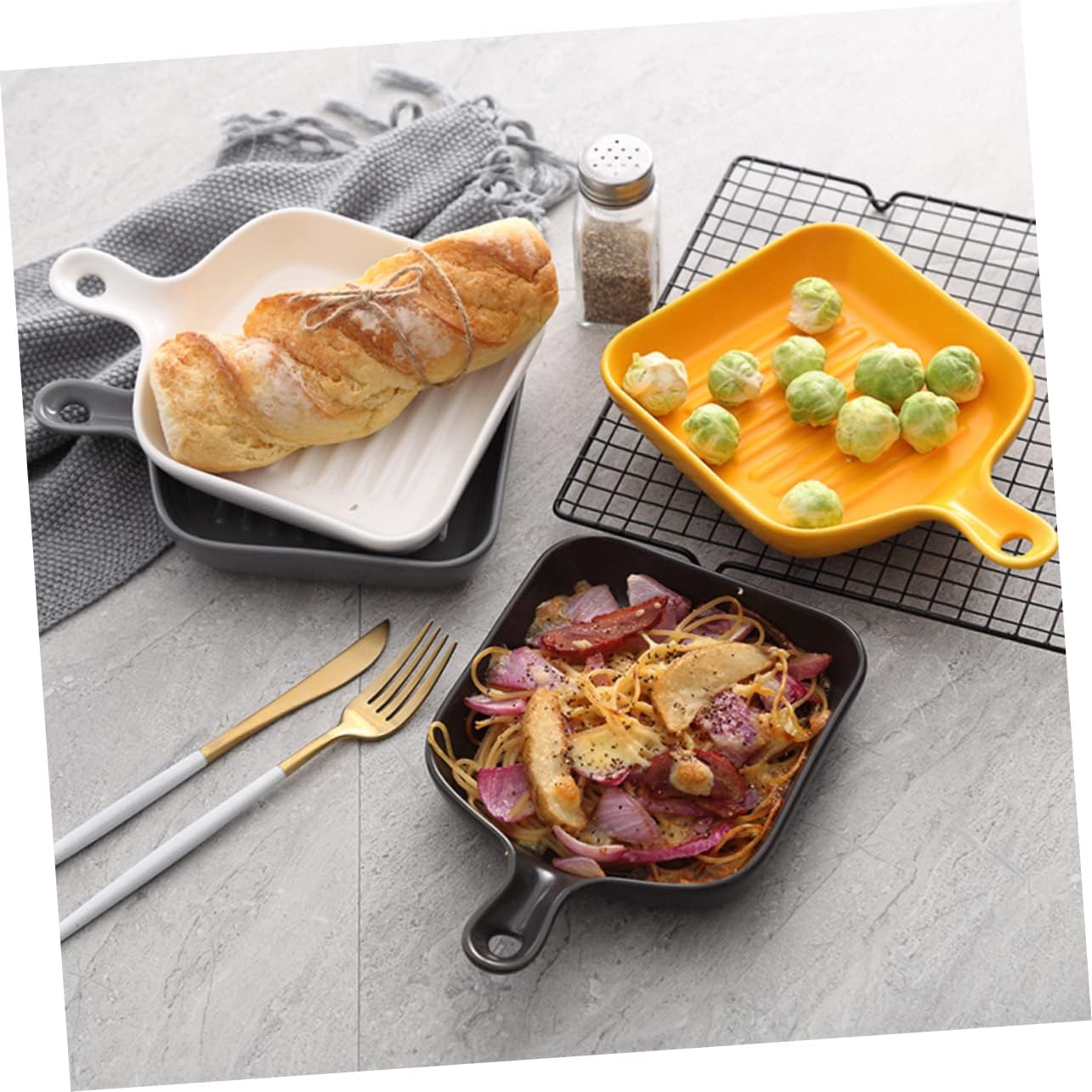 Square Grill Plate Air Fryer Tray with Lid for Oven - Large Casserole Dish Set - Stove and Oven Safe Serving Platter - Roasting and Lasagna Pan - Black Fryer Tray