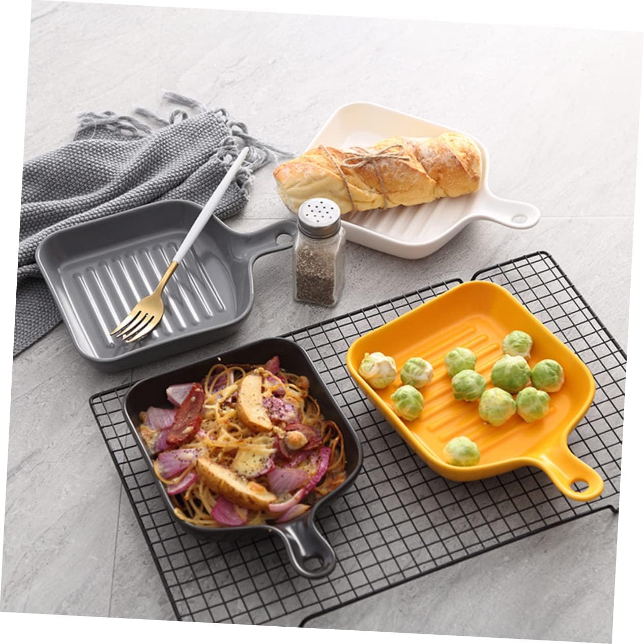 Square Grill Plate Air Fryer Tray with Lid for Oven - Large Casserole Dish Set - Stove and Oven Safe Serving Platter - Roasting and Lasagna Pan - Black Fryer Tray