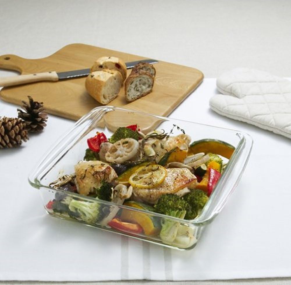 Square Heat Resistant Glass Cake Pan and Au Gratin Plate - 10 x 8 Inches