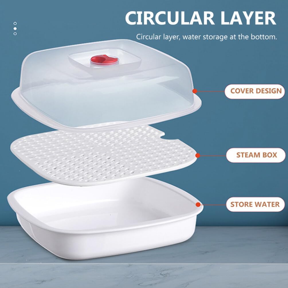 Square Luxshiny Plastic Food Steamer with Lid - Vegetable and Fish Steamer for Fast Cooking