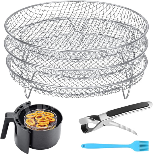 Stackable Dehydrator Racks for Air Fryers - 304 Stainless Steel Grill Rack Compatible with Ninja, Instant Pot Vortex, COSORI, CHEFMAN - Fits 4.2-5.8 QT Air Fryer