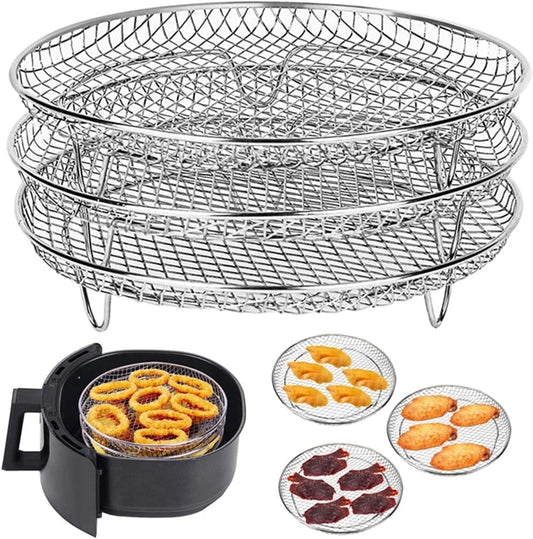 Stackable Stainless Steel Air Fryer Racks for 4.2-5.8QT Ovens - Three Layer Dehydrator Tray, Basket, and Grilling Rack by PoDhey