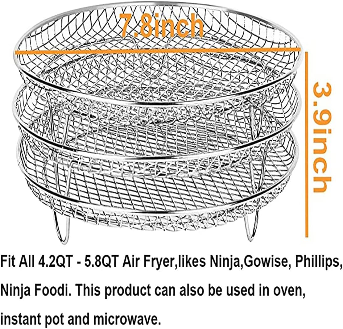 Stackable Stainless Steel Air Fryer Racks for 4.2-5.8QT Ovens - Three Layer Dehydrator Tray, Basket, and Grilling Rack by PoDhey