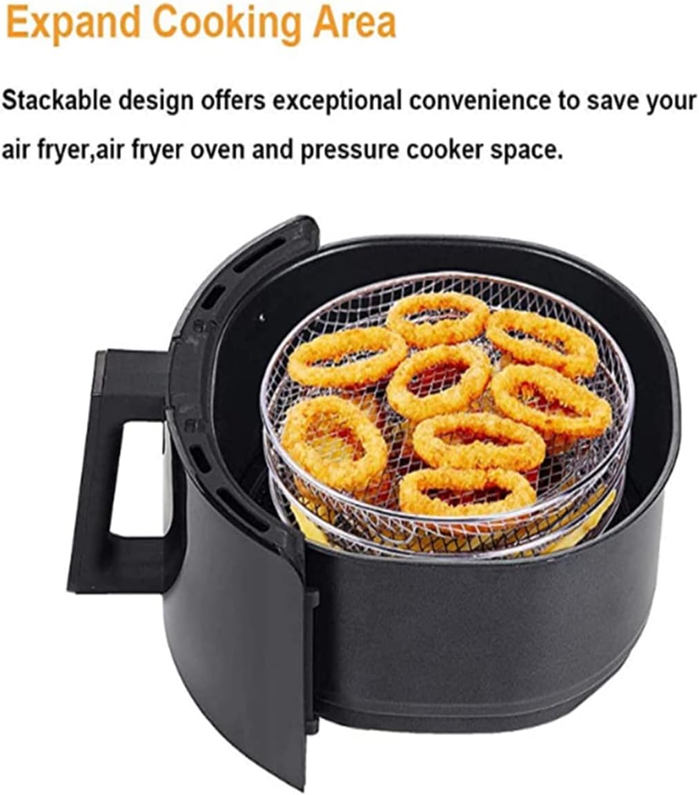 Stackable Stainless Steel Air Fryer Racks for 4.2-5.8QT Ovens - Three Layer Dehydrator Tray, Basket, and Grilling Rack by PoDhey