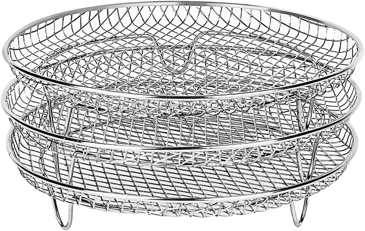 Stackable Stainless Steel Air Fryer Racks for 4.2-5.8QT Ovens - Three Layer Dehydrator Tray, Basket, and Grilling Rack by PoDhey