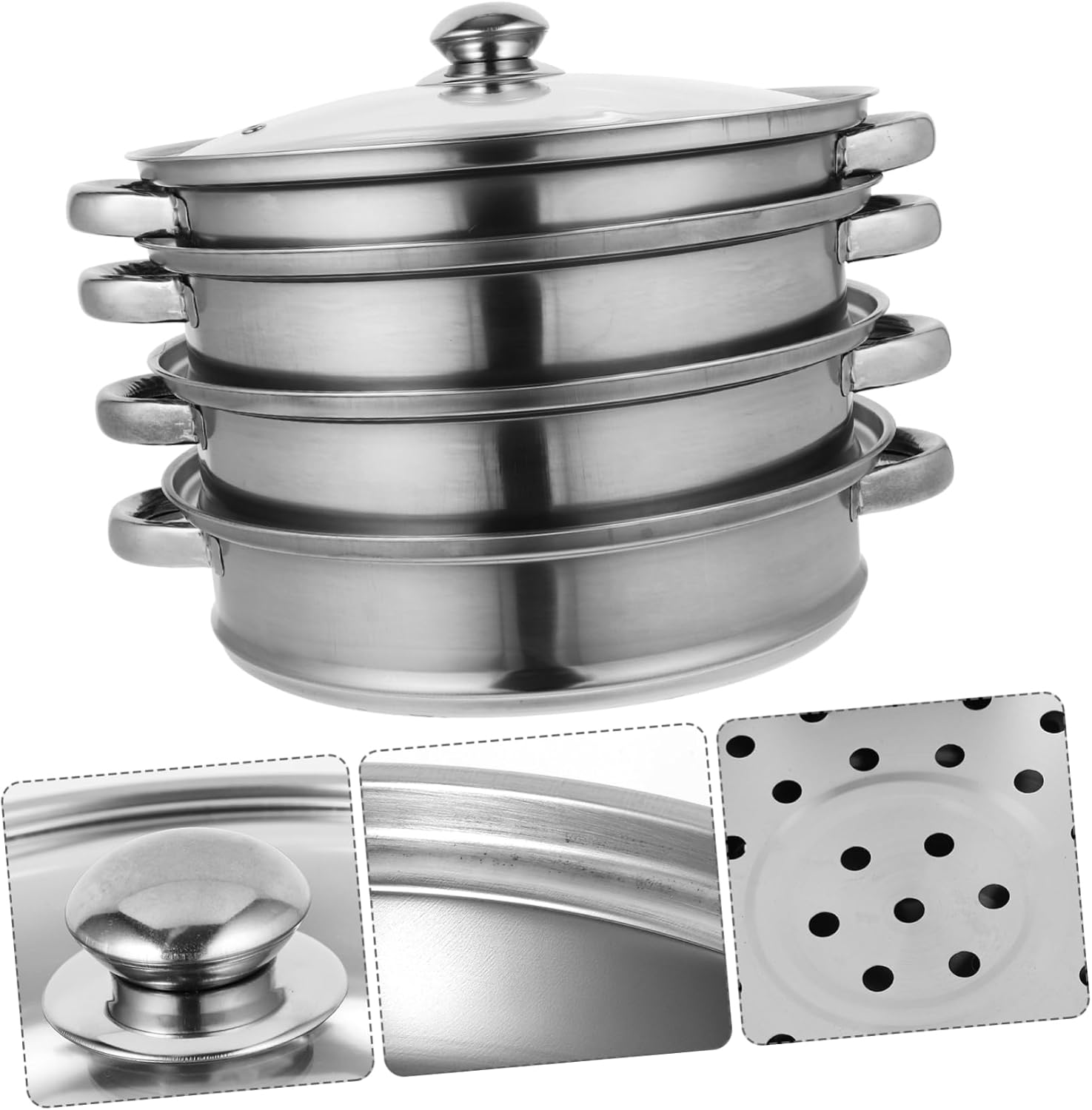 Stackable Stainless Steel Steamer Pot with Four Floors for Home Soup Cooking