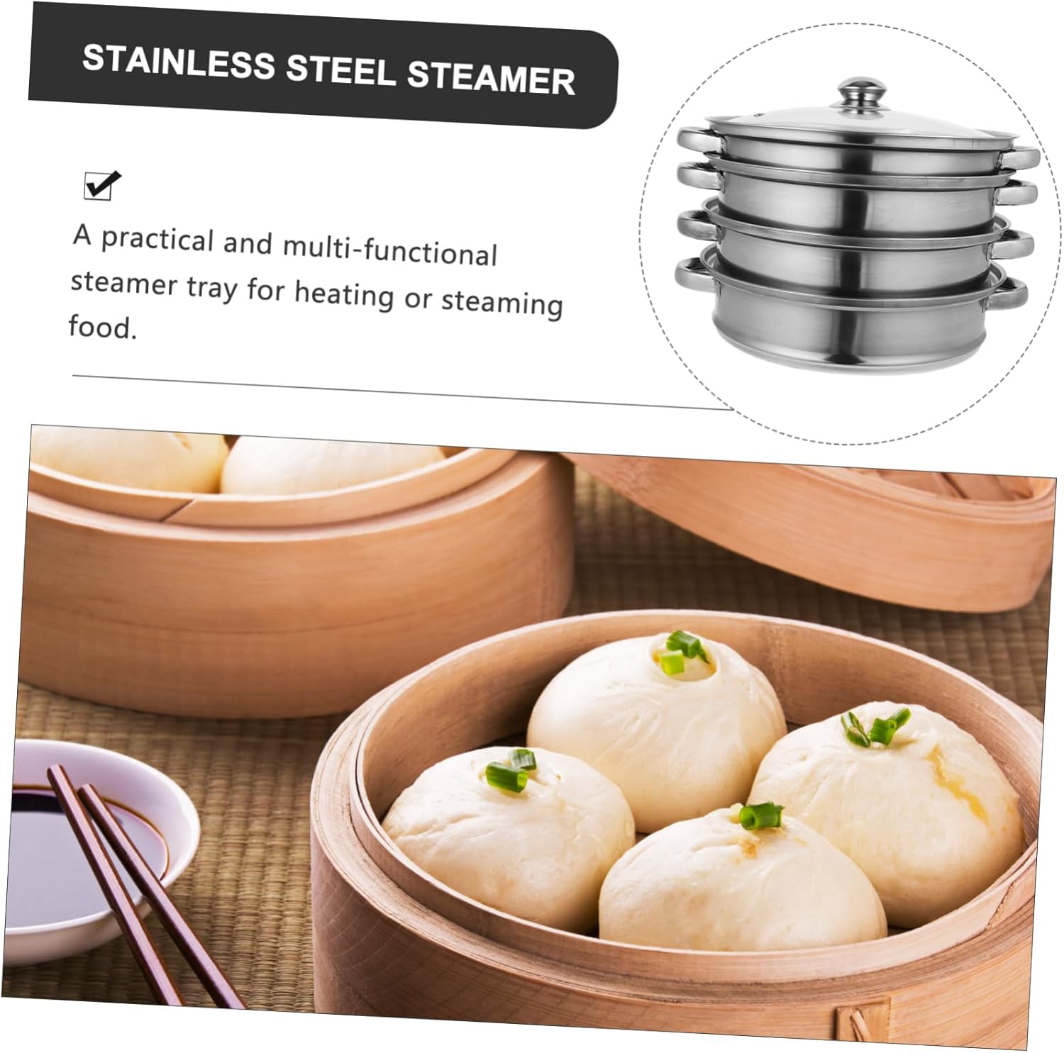 Stackable Stainless Steel Steamer Pot with Four Floors for Home Soup Cooking