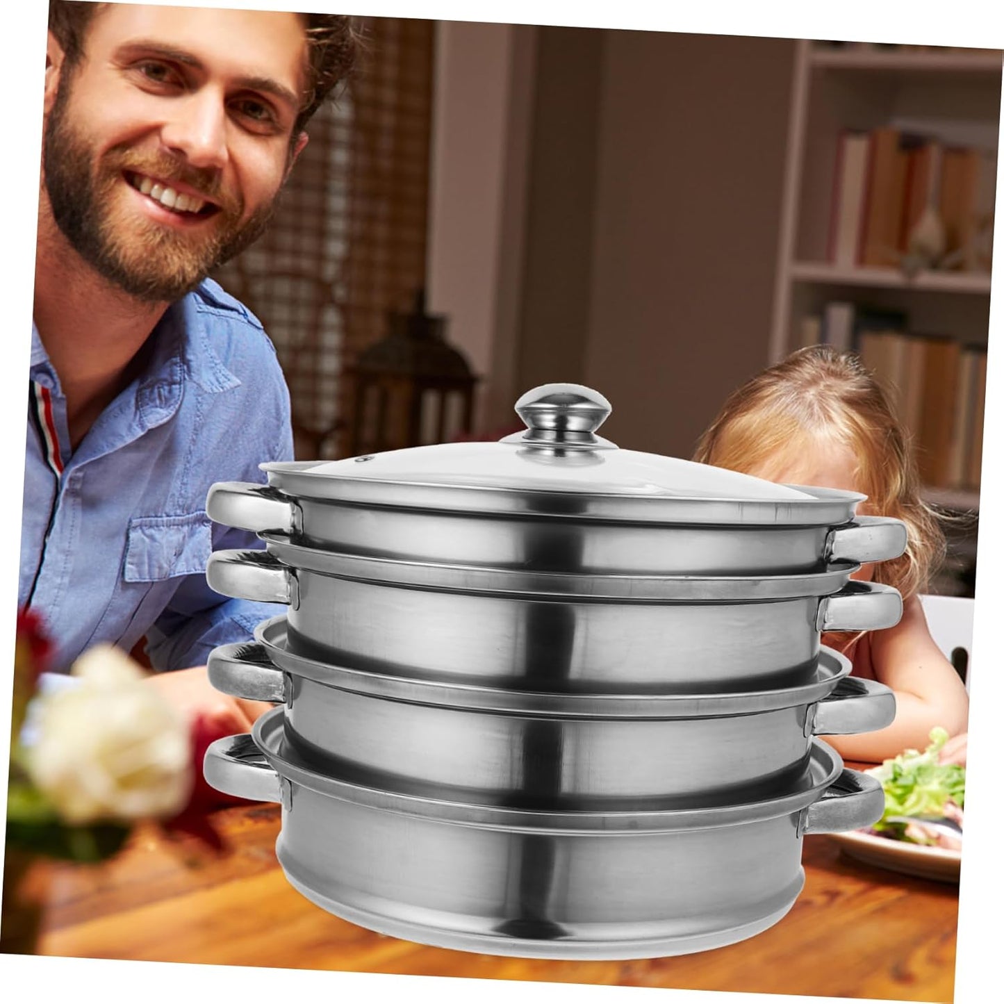 Stackable Stainless Steel Steamer Pot with Four Floors for Home Soup Cooking