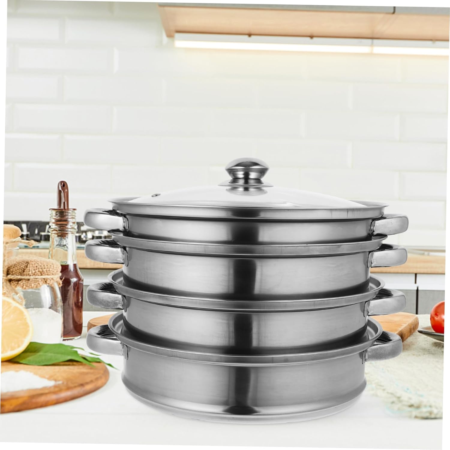 Stackable Stainless Steel Steamer Pot with Four Floors for Home Soup Cooking